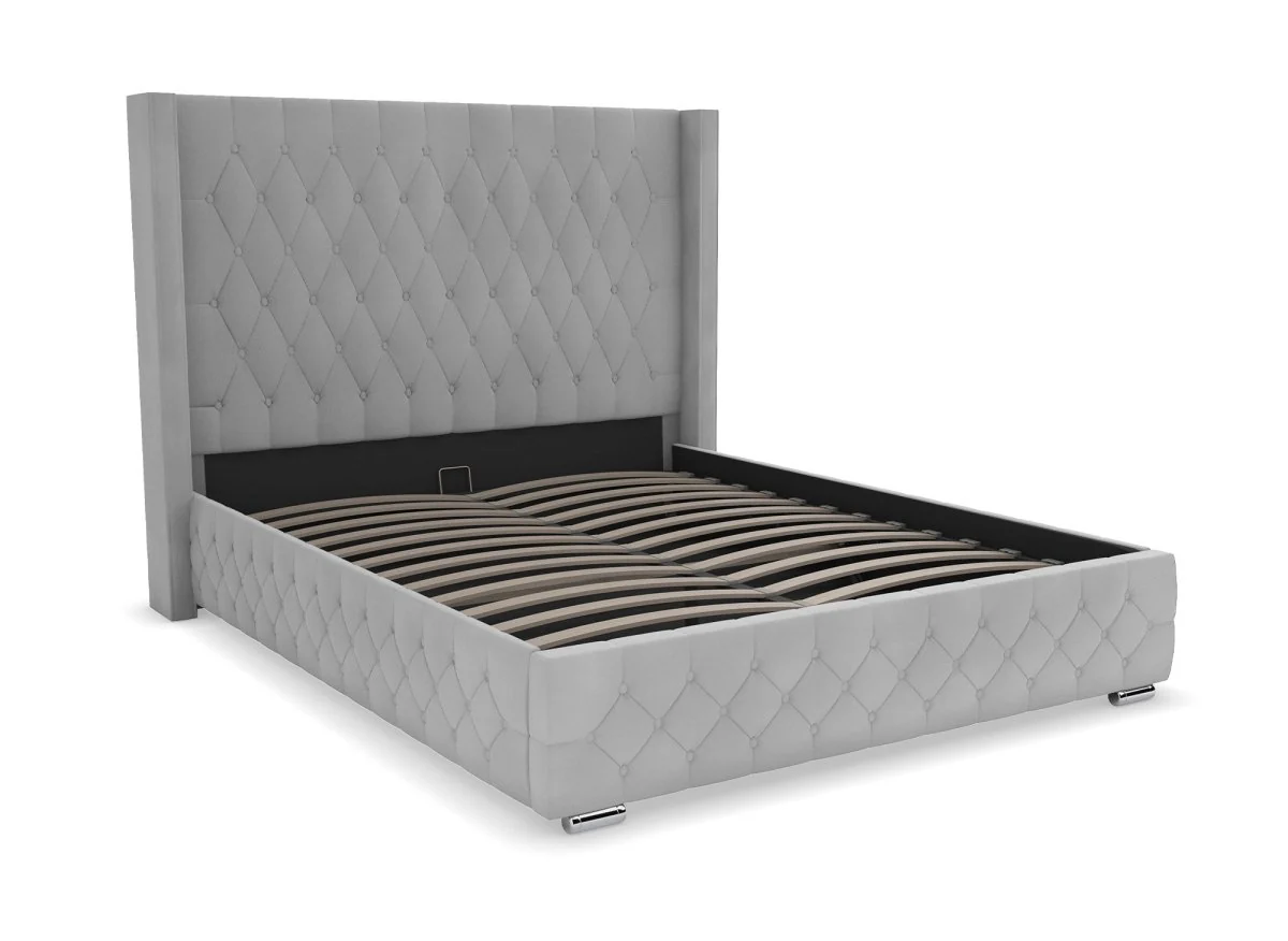 Lit coffre en velours gris 160X200 cm PERLA - Image 5