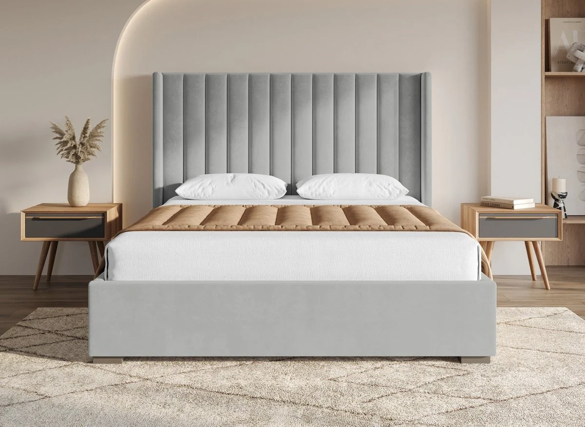 Lit coffre en velours gris 180x200 ALENA - Image 3
