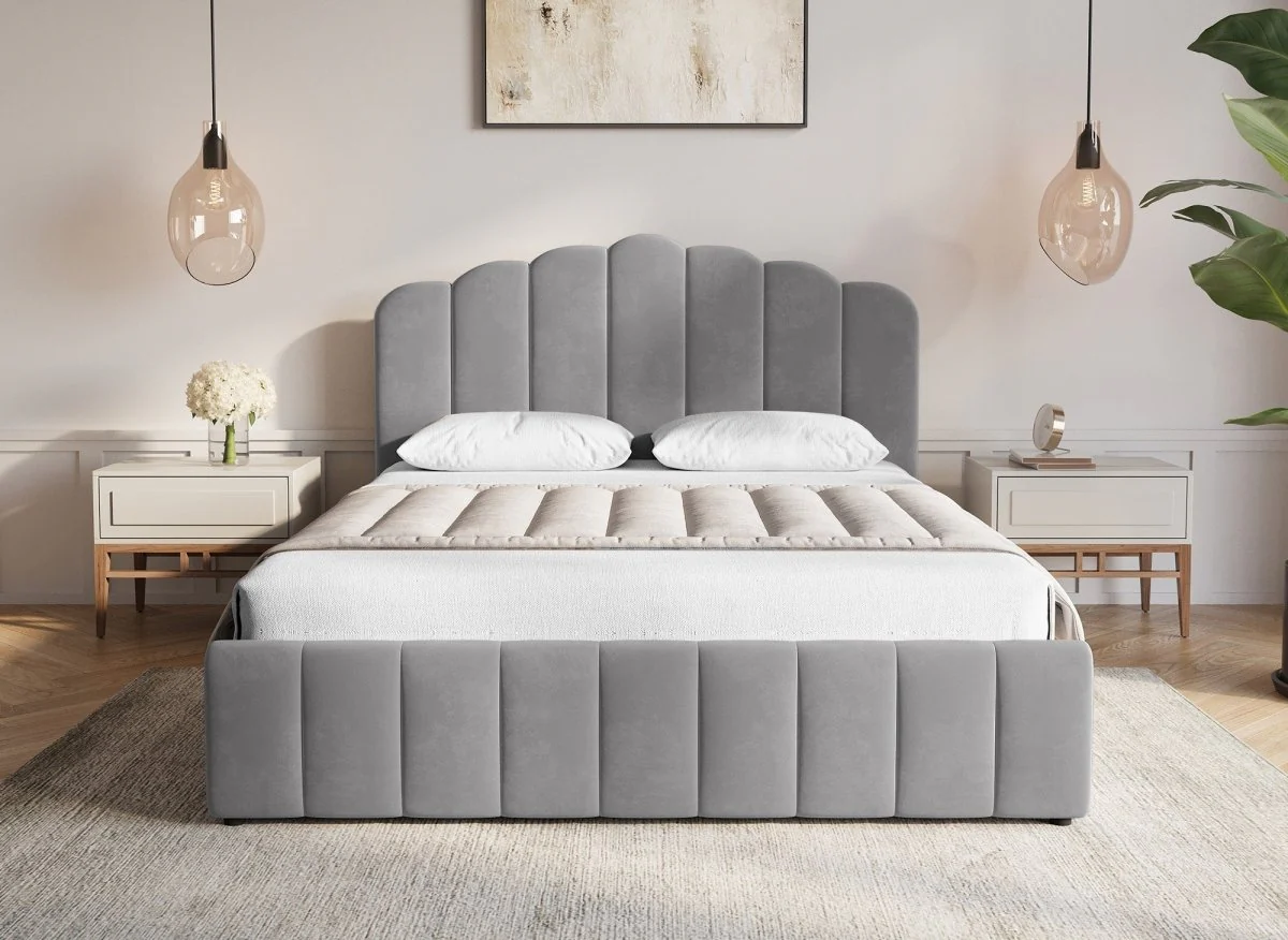 Lit coffre en velours gris 180x200 cm ELVIRA - Image 3