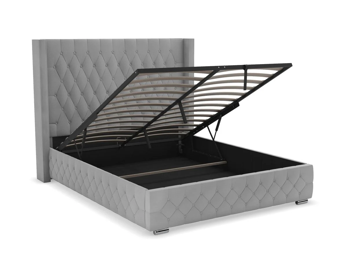 Lit coffre en velours gris 180X200 cm PERLA - Image 4