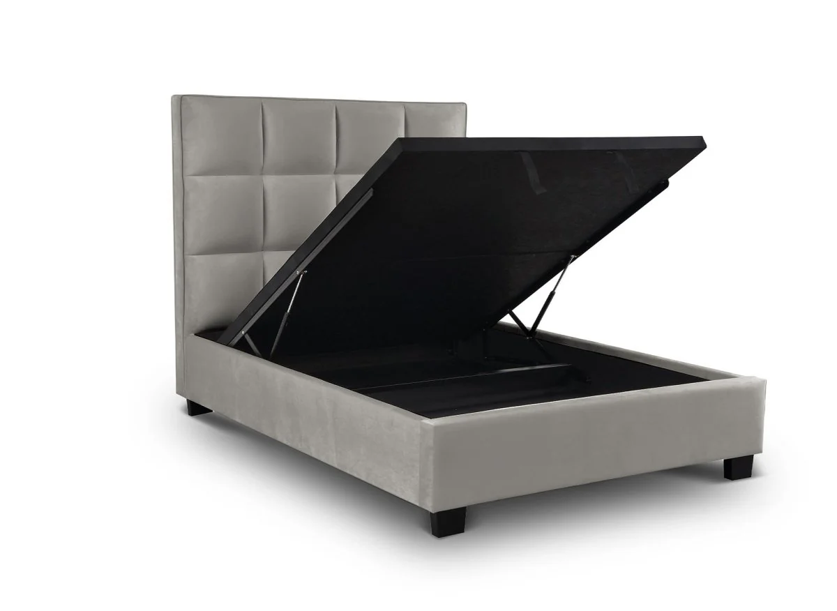 Lit coffre en velours gris design CAROLINE 140 x 190 cm - Image 5