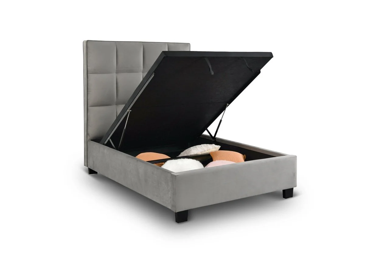 Lit coffre en velours gris design CAROLINE 140 x 190 cm - Image 9