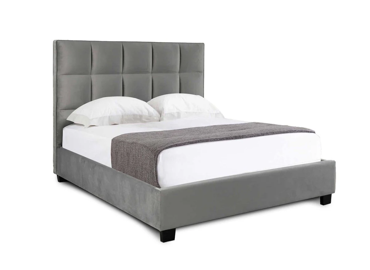 Lit coffre en velours gris design CAROLINE 180 x 200 cm - Image 4