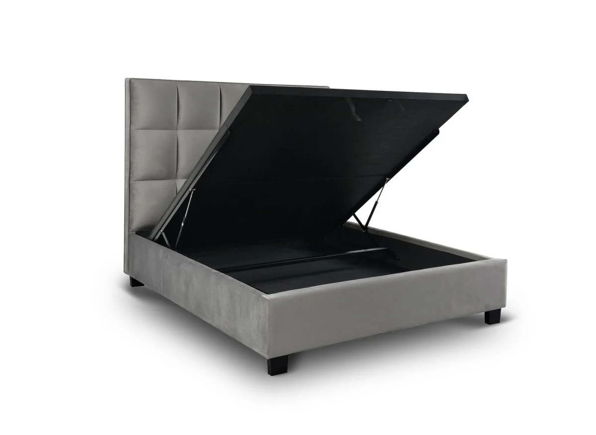 Lit coffre en velours gris design CAROLINE 180 x 200 cm - Image 5