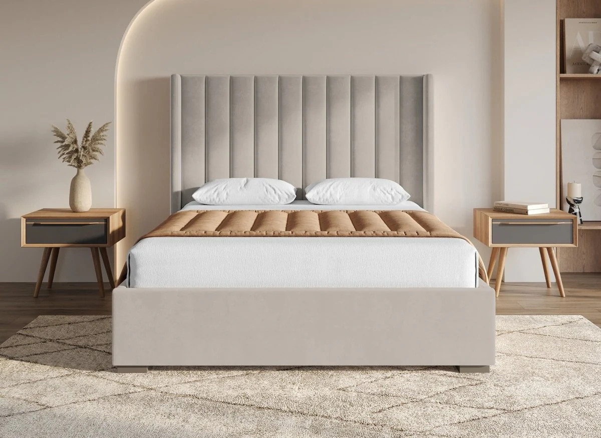 Lit coffre en velours taupe 160x200 cm ALENA - Image 3