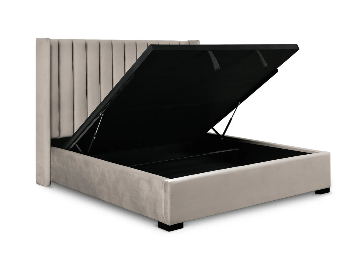 Lit coffre en velours taupe 180x200 cm ALENA - Image 5