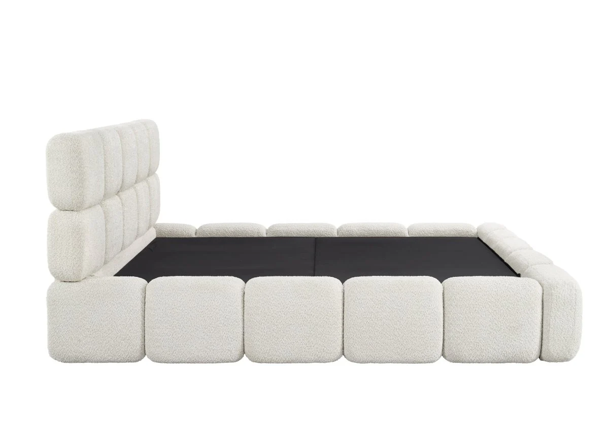 Lit coffre tissu bouclette beige 180x200 cm BUBBLE - Image 7