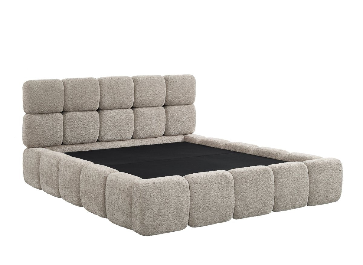 Lit coffre tissu bouclette taupe 180x200 cm BUBBLE - Image 4