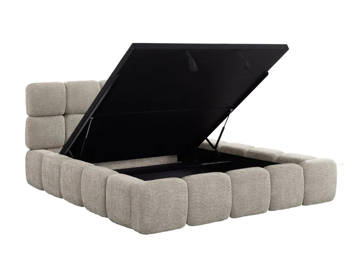 Lit coffre tissu bouclette taupe 180x200 cm BUBBLE - Image 5