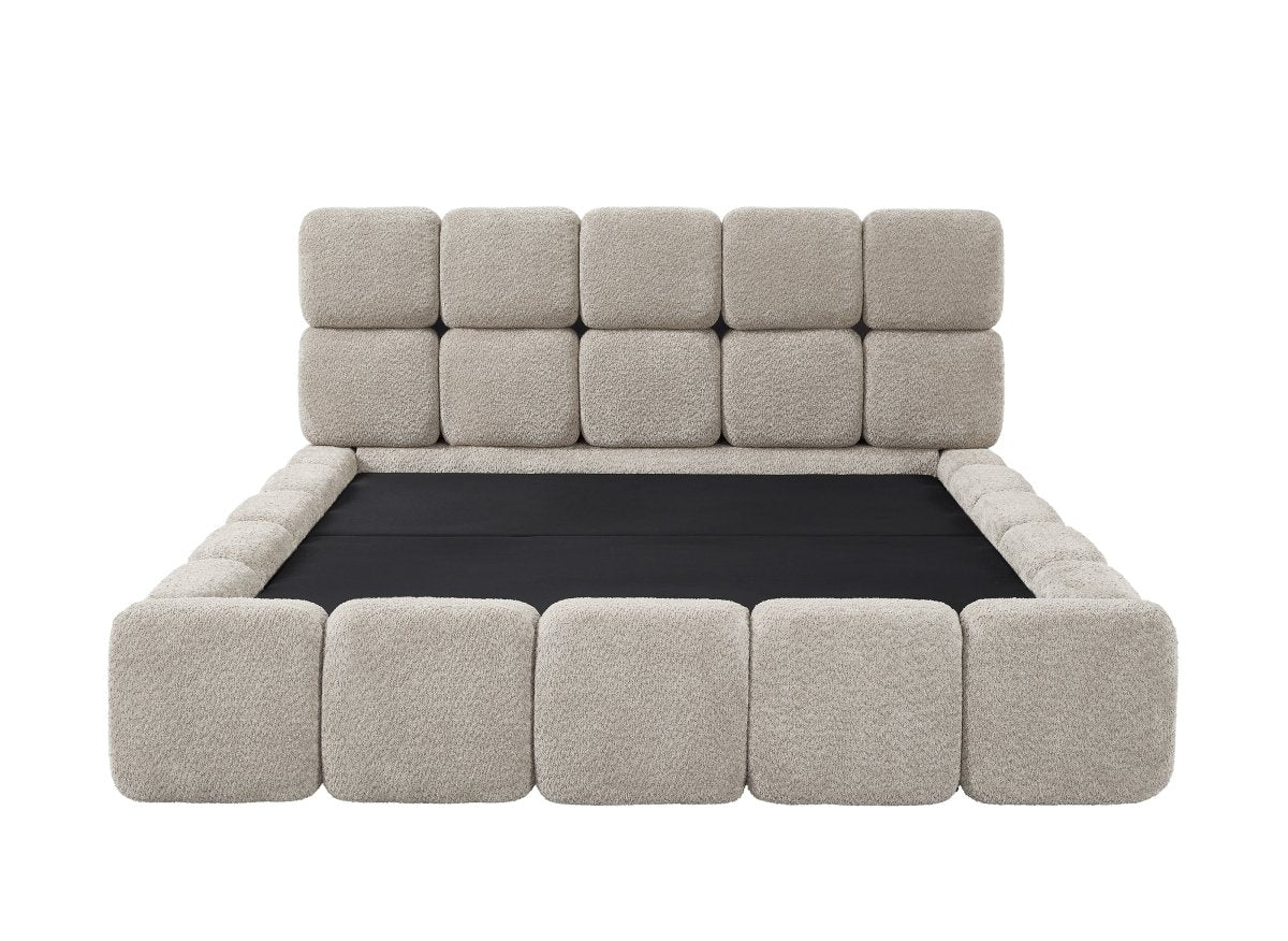 Lit coffre tissu bouclette taupe 180x200 cm BUBBLE - Image 6