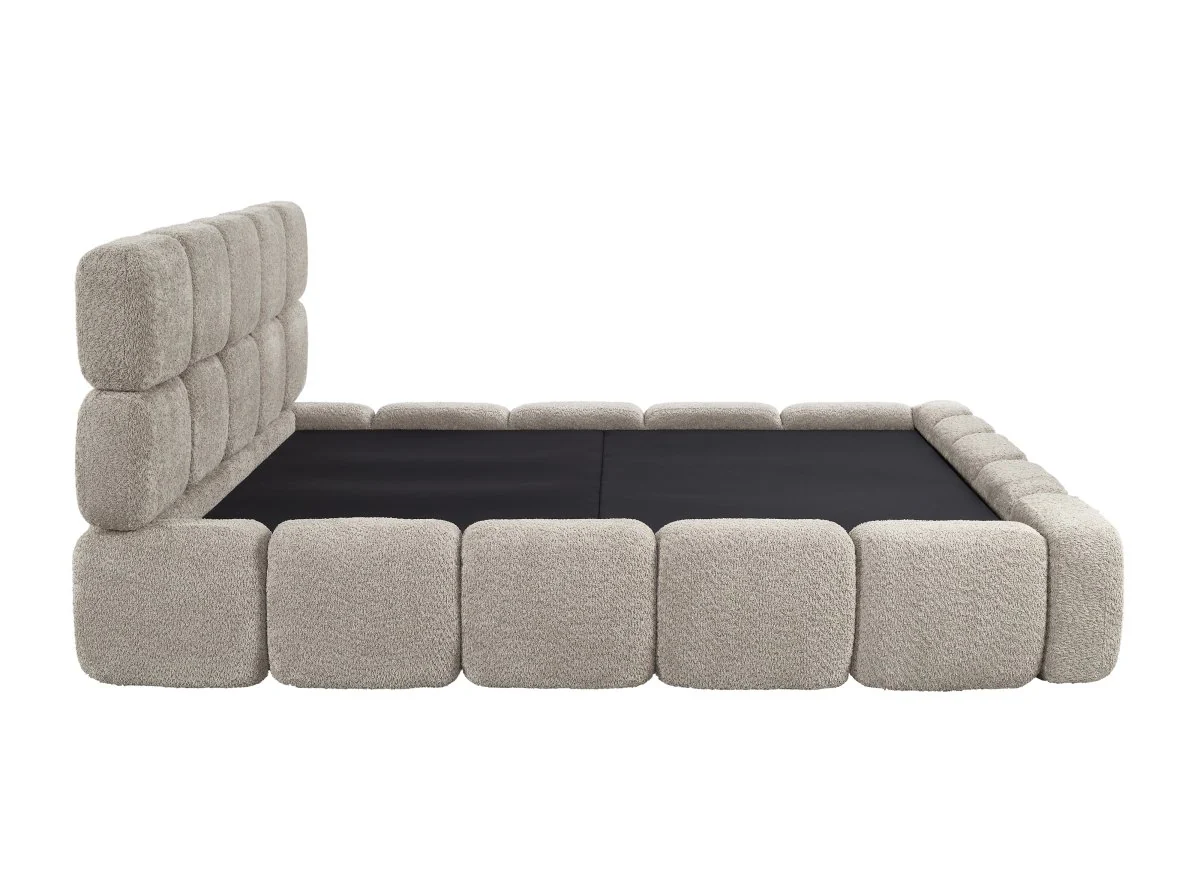 Lit coffre tissu bouclette taupe 180x200 cm BUBBLE - Image 7