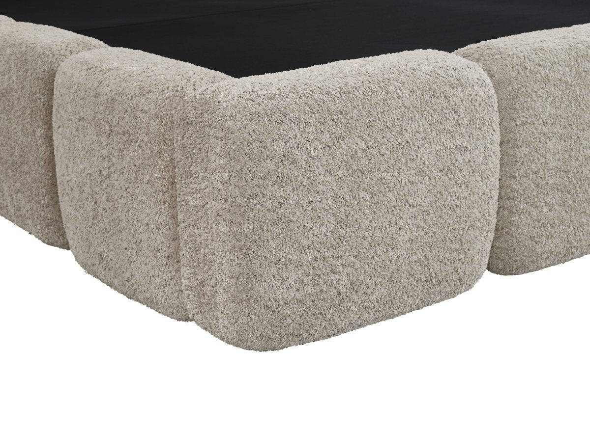 Lit coffre tissu bouclette taupe 180x200 cm BUBBLE - Image 8