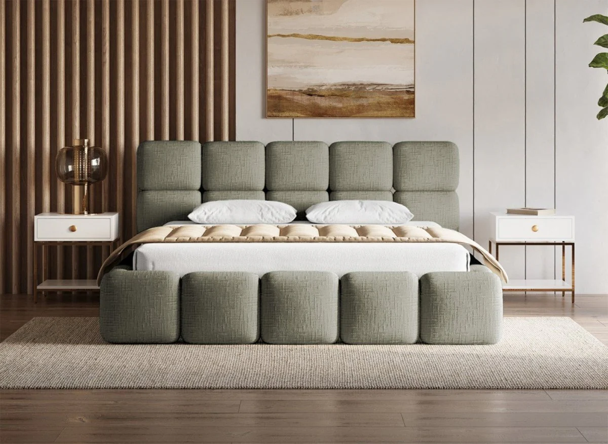 Lit coffre en velours chiné vert olive 180x200 cm BUBBLE - Image 3
