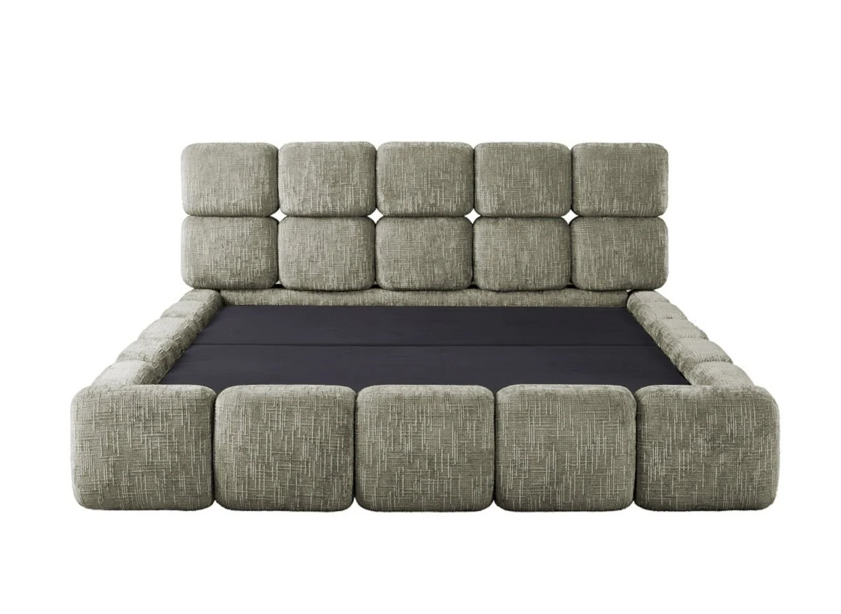 Lit coffre en velours chiné vert olive 180x200 cm BUBBLE - Image 6