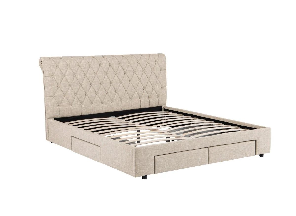 Lit double avec 4 tiroirs en lin beige 140x190 cm LEANDRE - Image 6