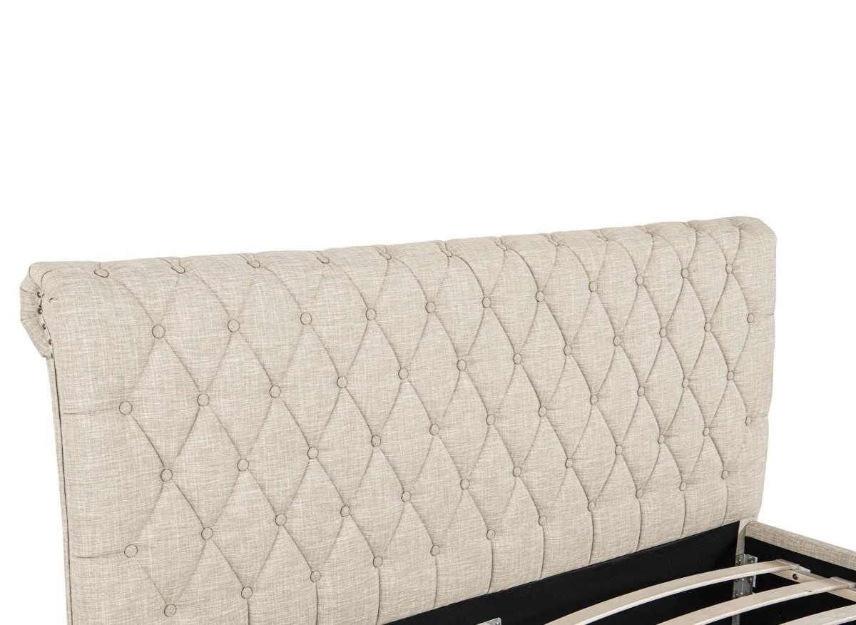 Lit double avec 4 tiroirs en lin beige 160x200 cm LEANDRE - Image 9