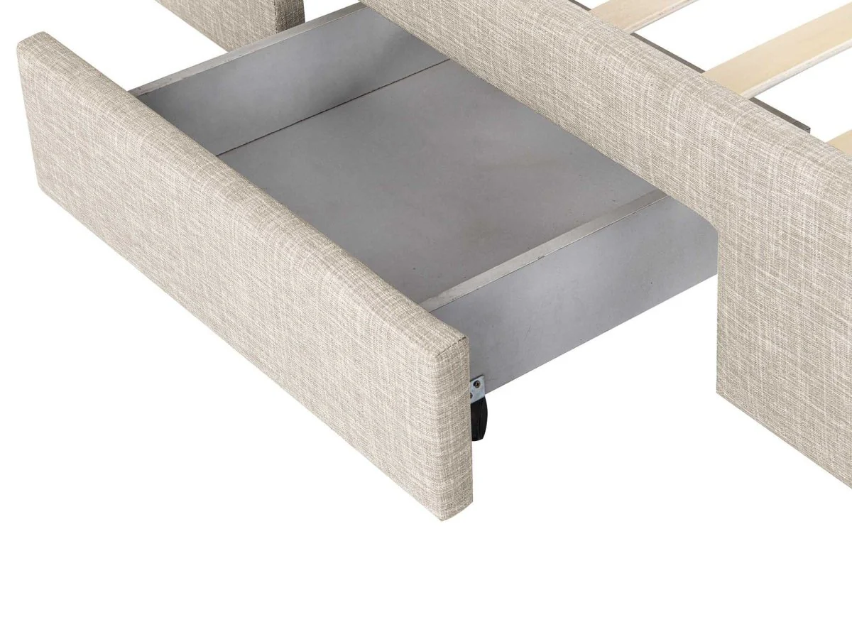 Lit double avec 4 tiroirs en lin beige 180x200 cm LEANDRE - Image 8