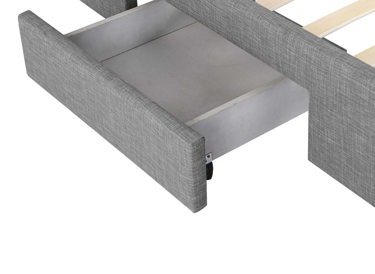 Lit double avec 4 tiroirs en lin gris 140x190 cm LEANDRE - Image 6