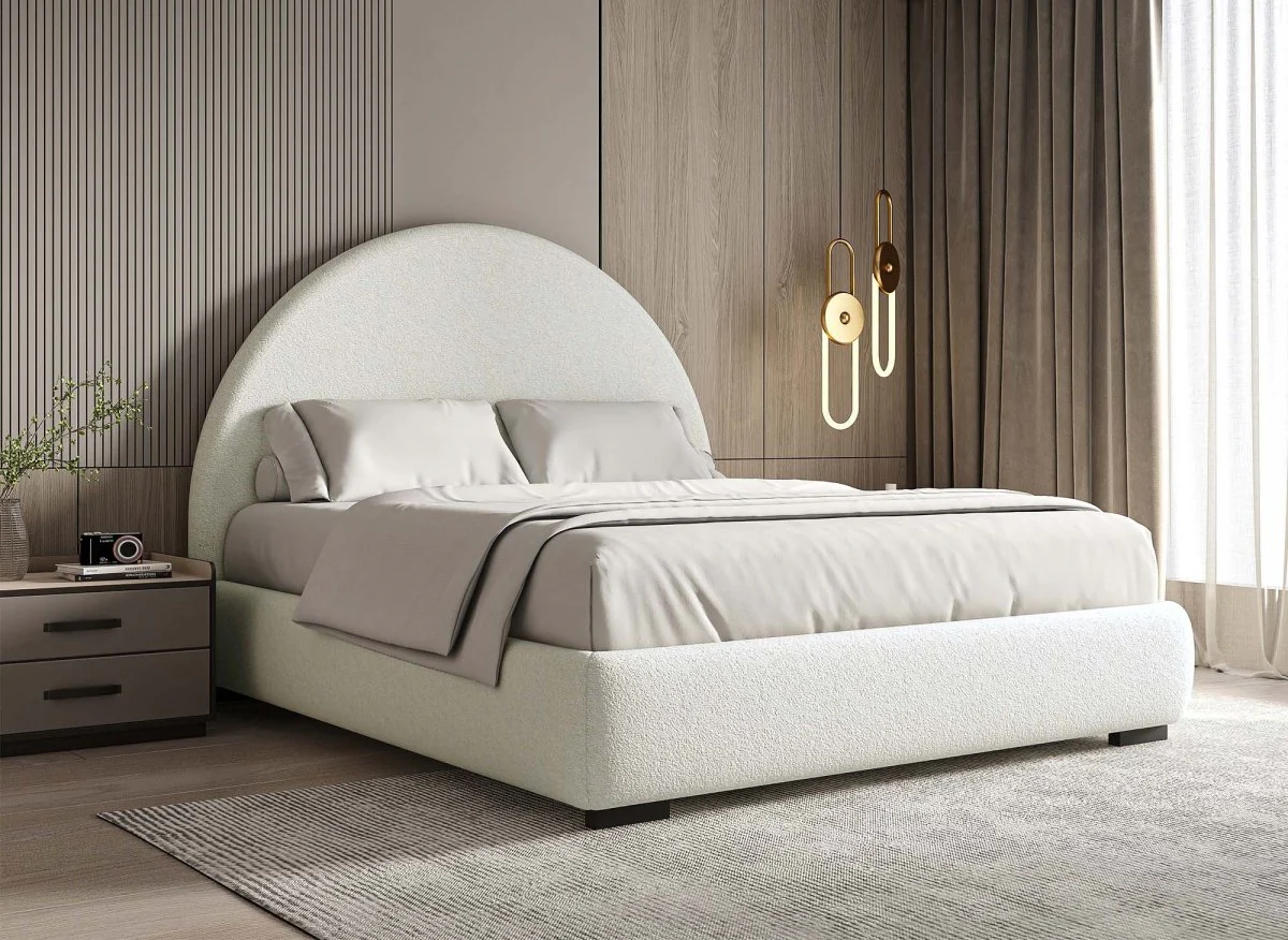 Lit double effet peau de mouton blanc écru NAMY 180 x 200 cm