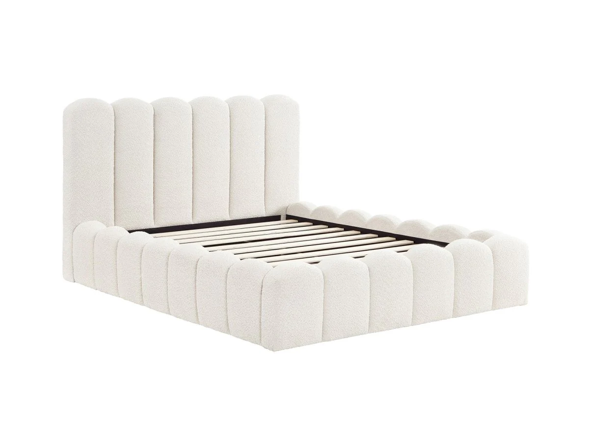 Lit double en tissu bouclette beige 140x190 cm RITA - Image 2