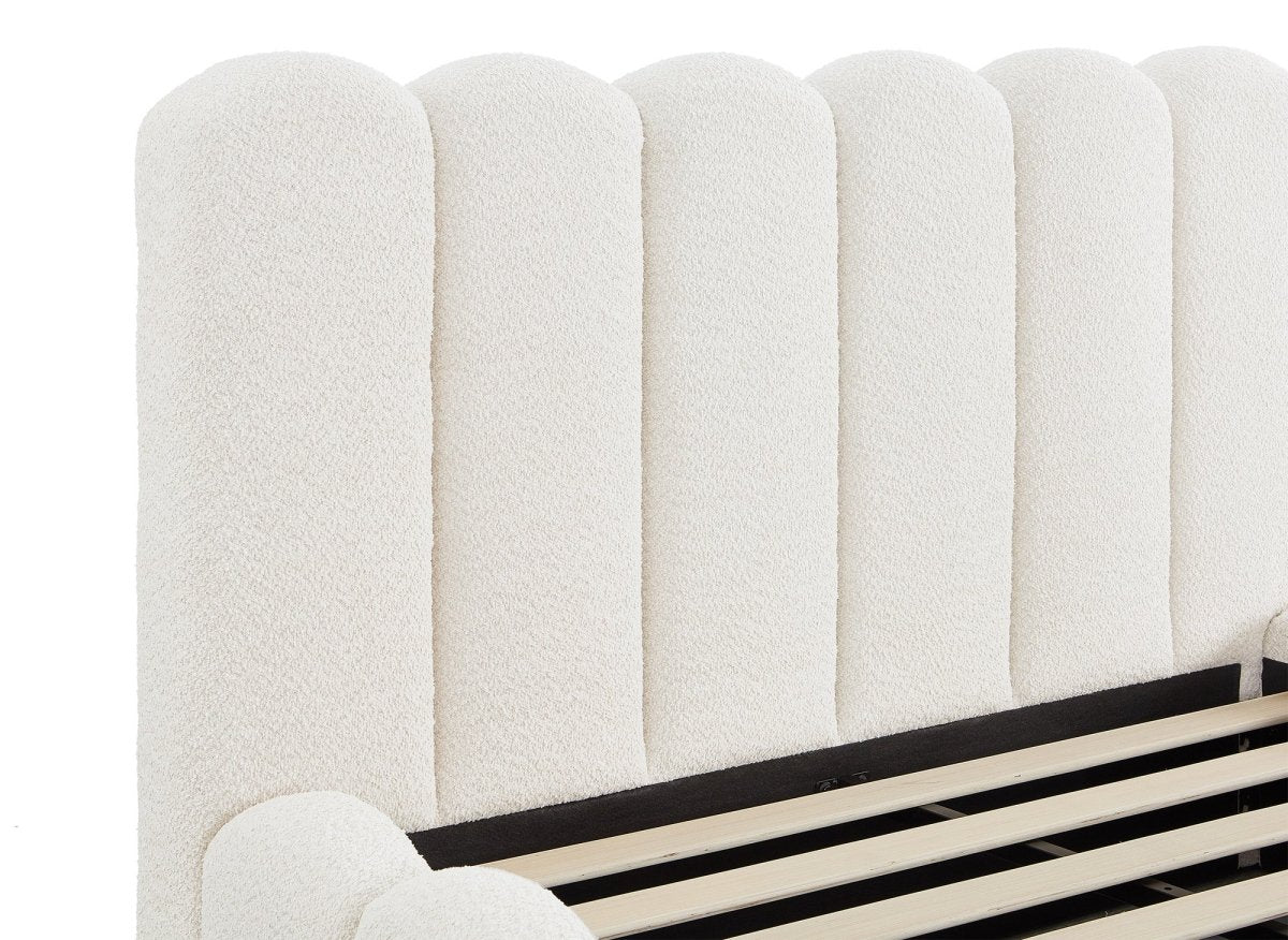 Lit double en tissu bouclette beige 140x190 cm RITA - Image 4