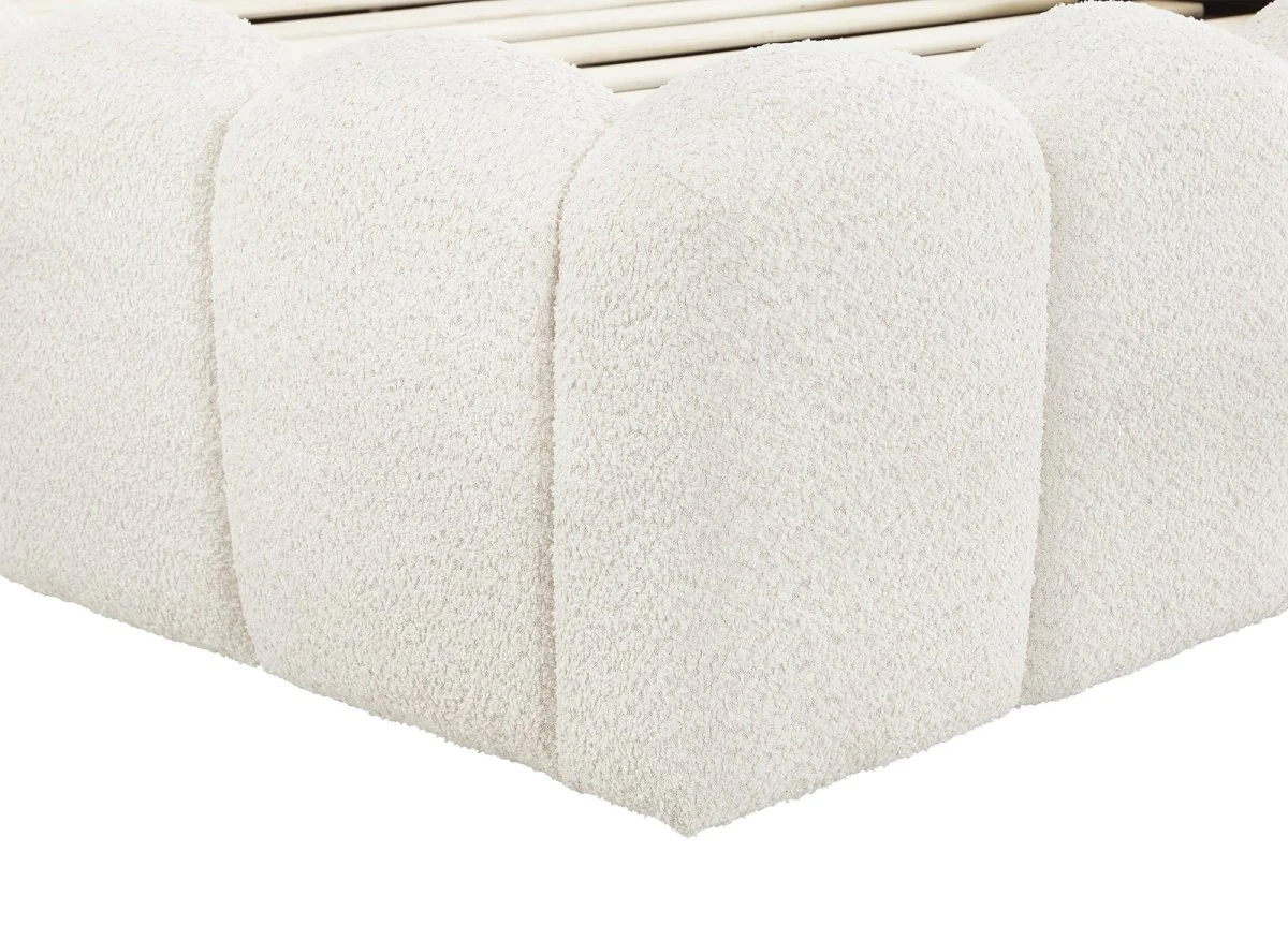 Lit double en tissu bouclette beige 140x190 cm RITA - Image 5