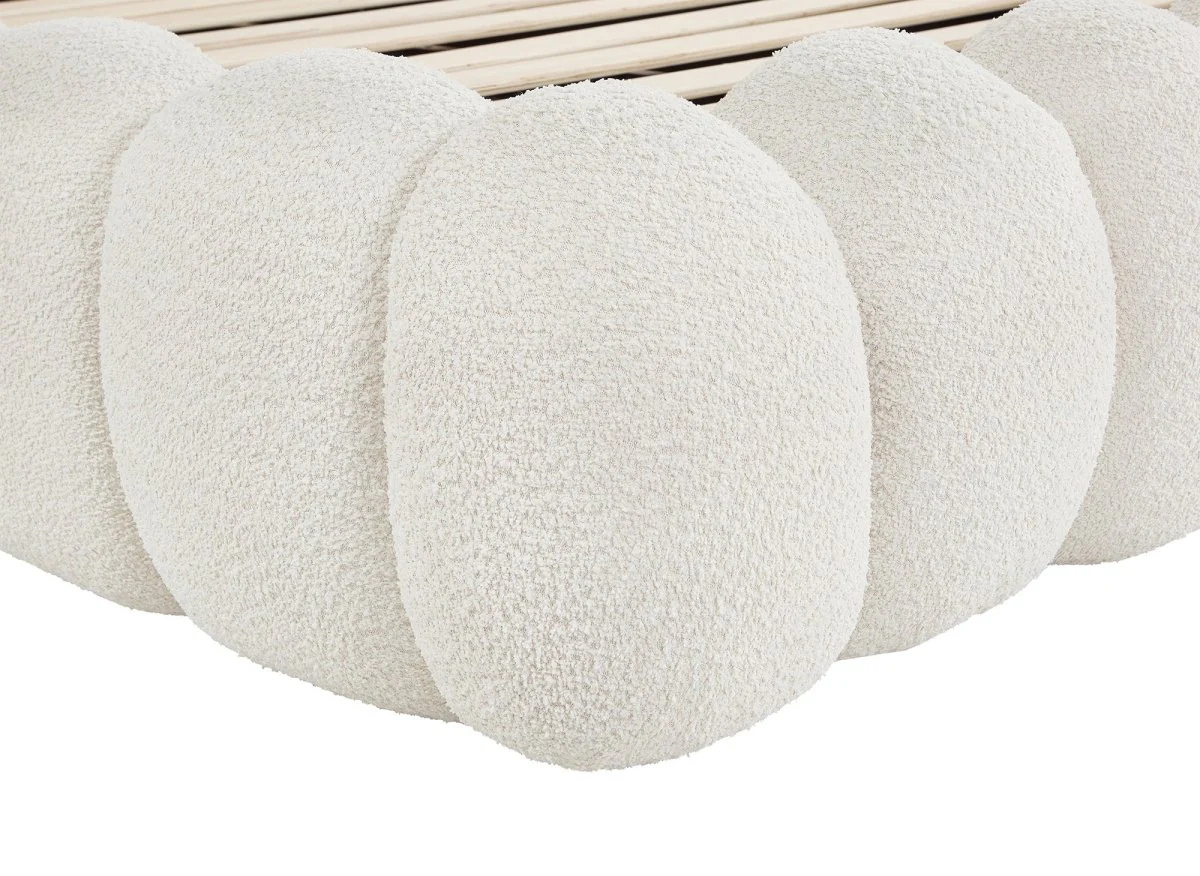 Lit double en tissu bouclette beige 160x200 cm GRETA - Image 5