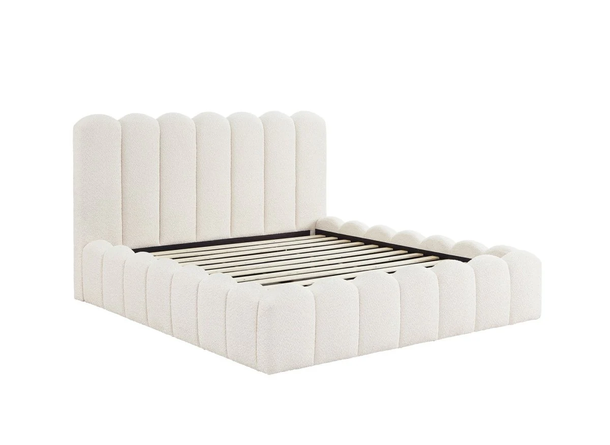Lit double en tissu bouclette beige 160x200 cm RITA - Image 2