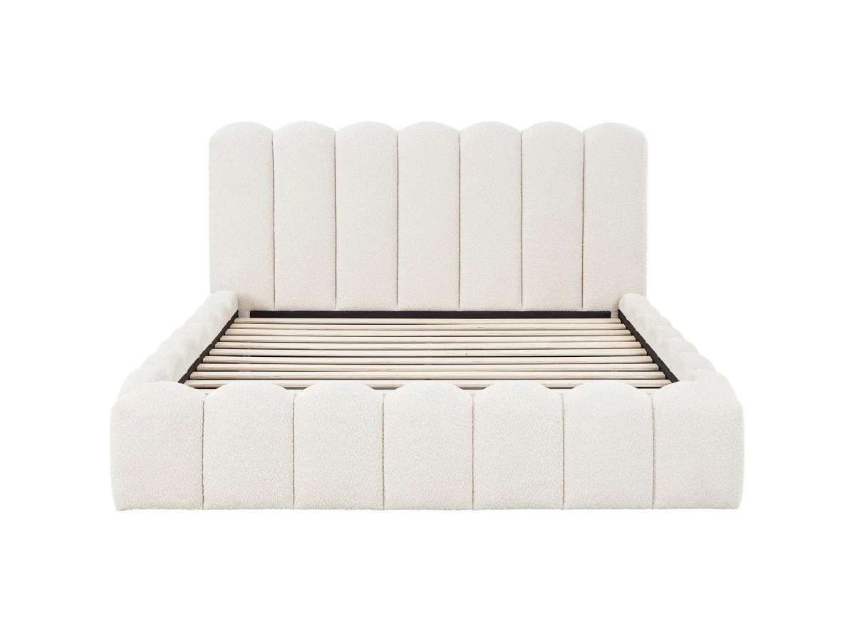 Lit double en tissu bouclette beige 160x200 cm RITA - Image 3
