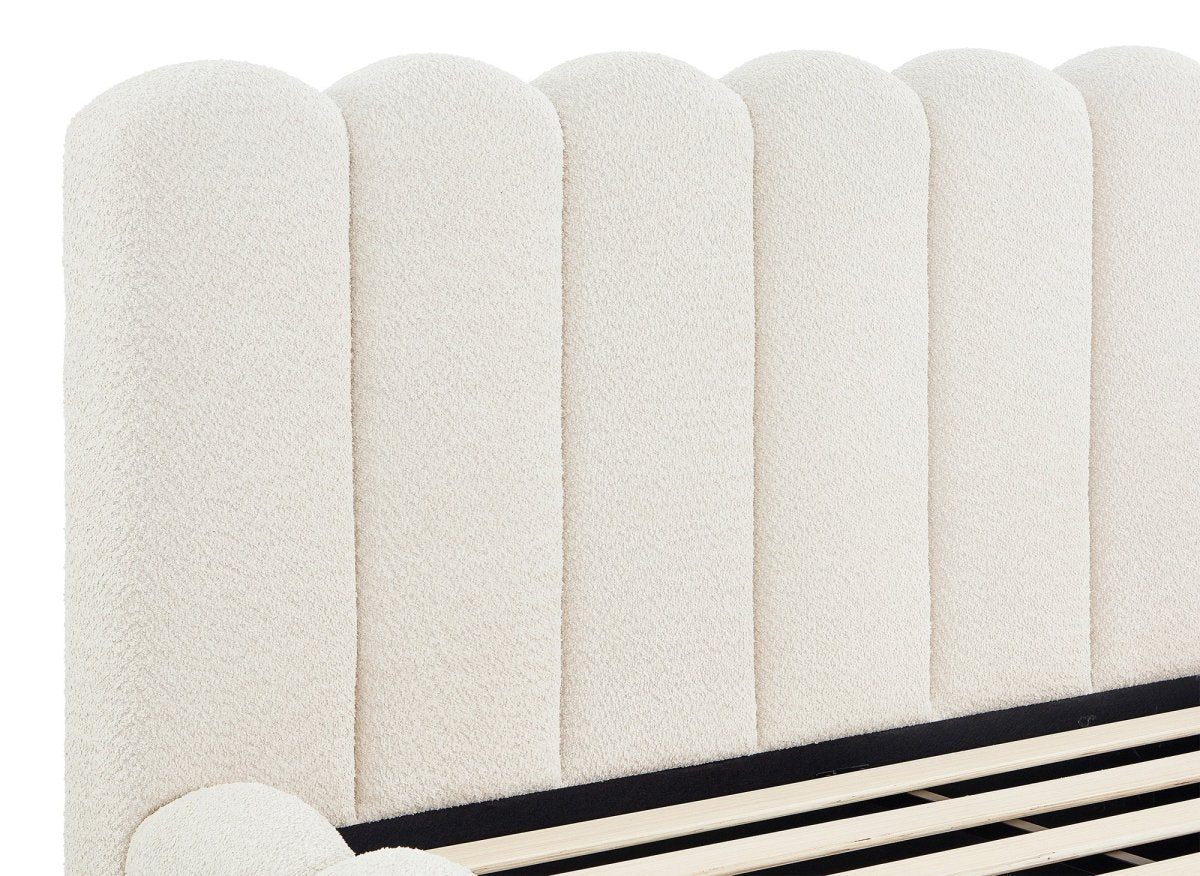 Lit double en tissu bouclette beige 160x200 cm RITA - Image 4