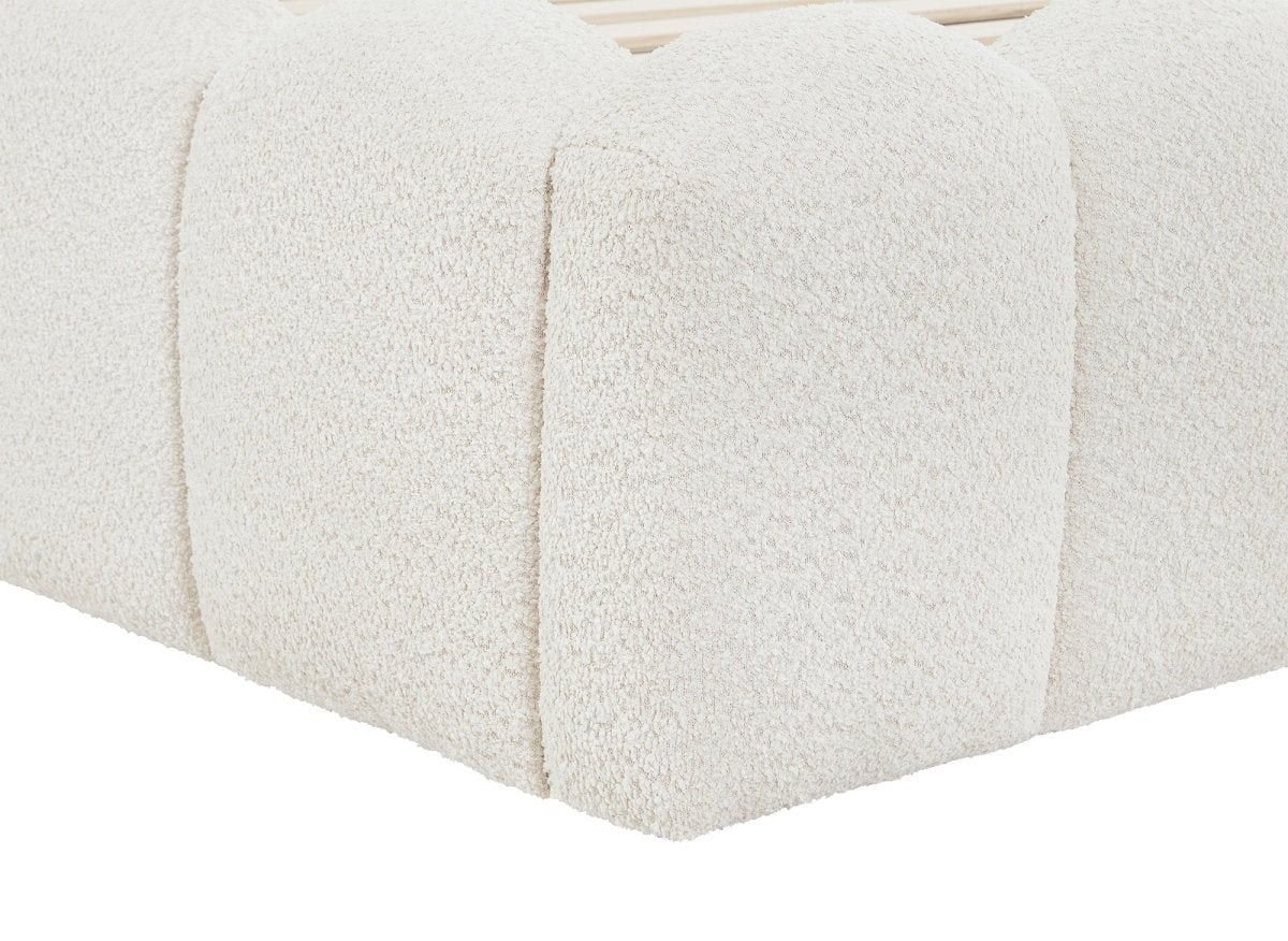 Lit double en tissu bouclette beige 160x200 cm RITA - Image 5