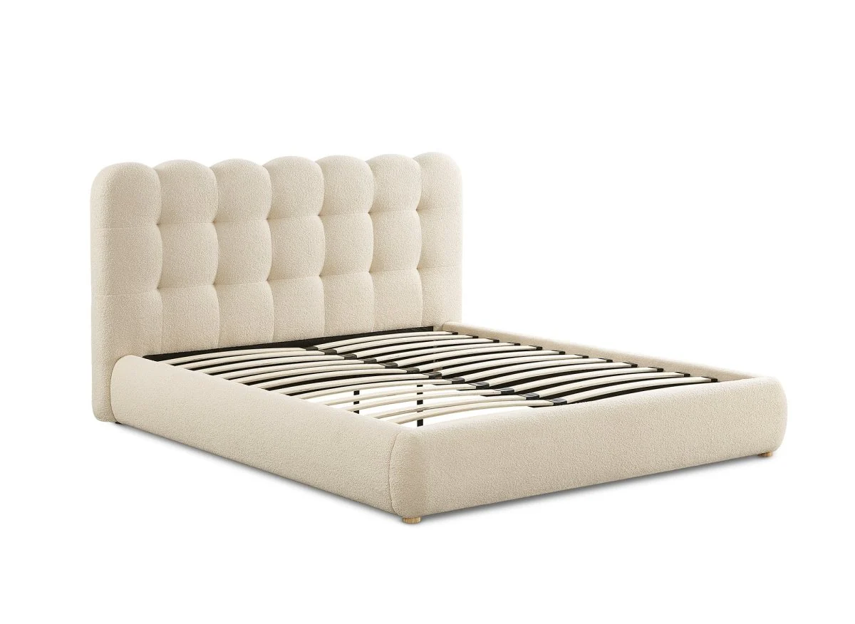 Lit double en tissu bouclette beige 160x200cm BISCUIT - Image 3