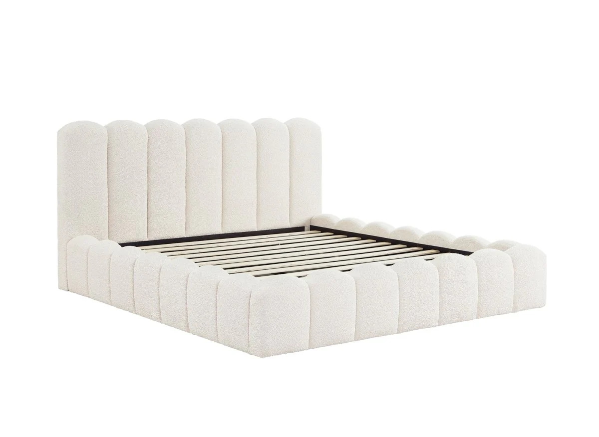 Lit double en tissu bouclette beige 180x200 cm RITA - Image 2