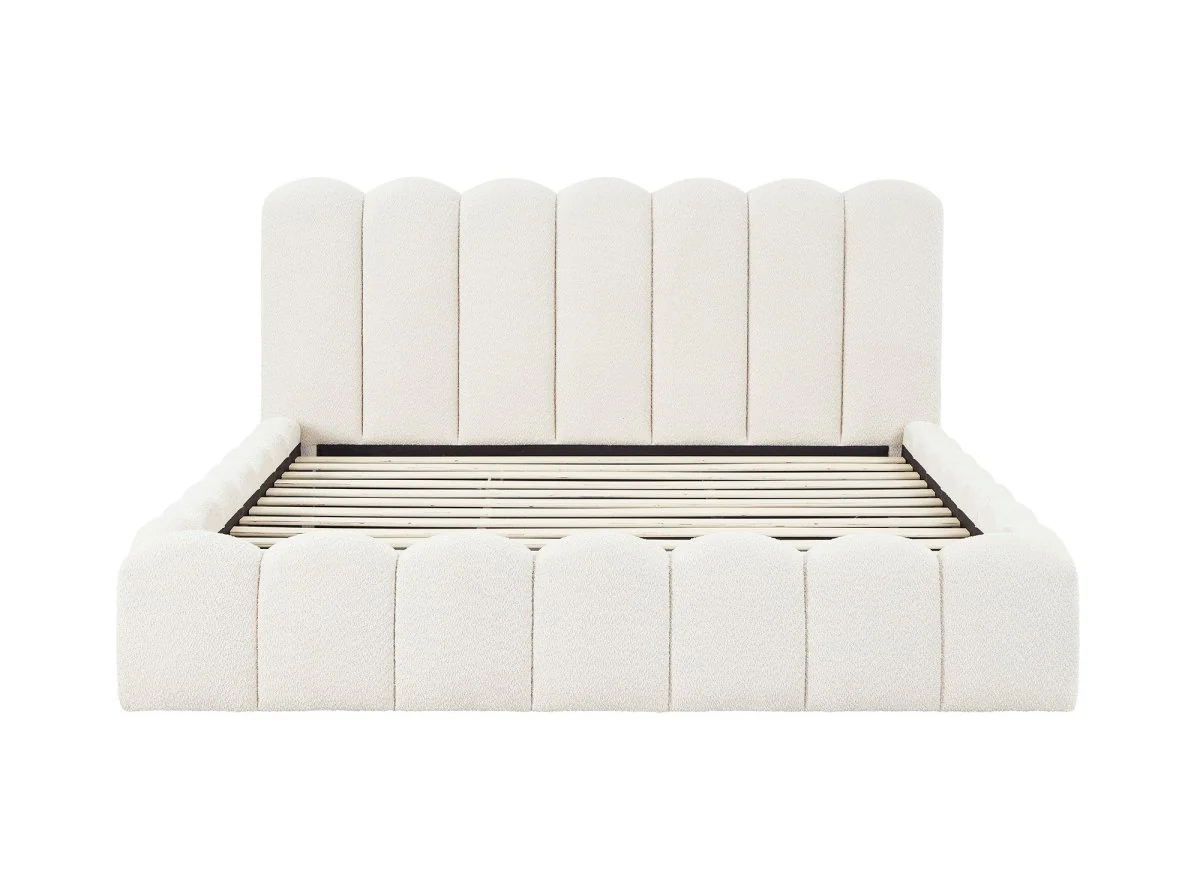 Lit double en tissu bouclette beige 180x200 cm RITA - Image 3