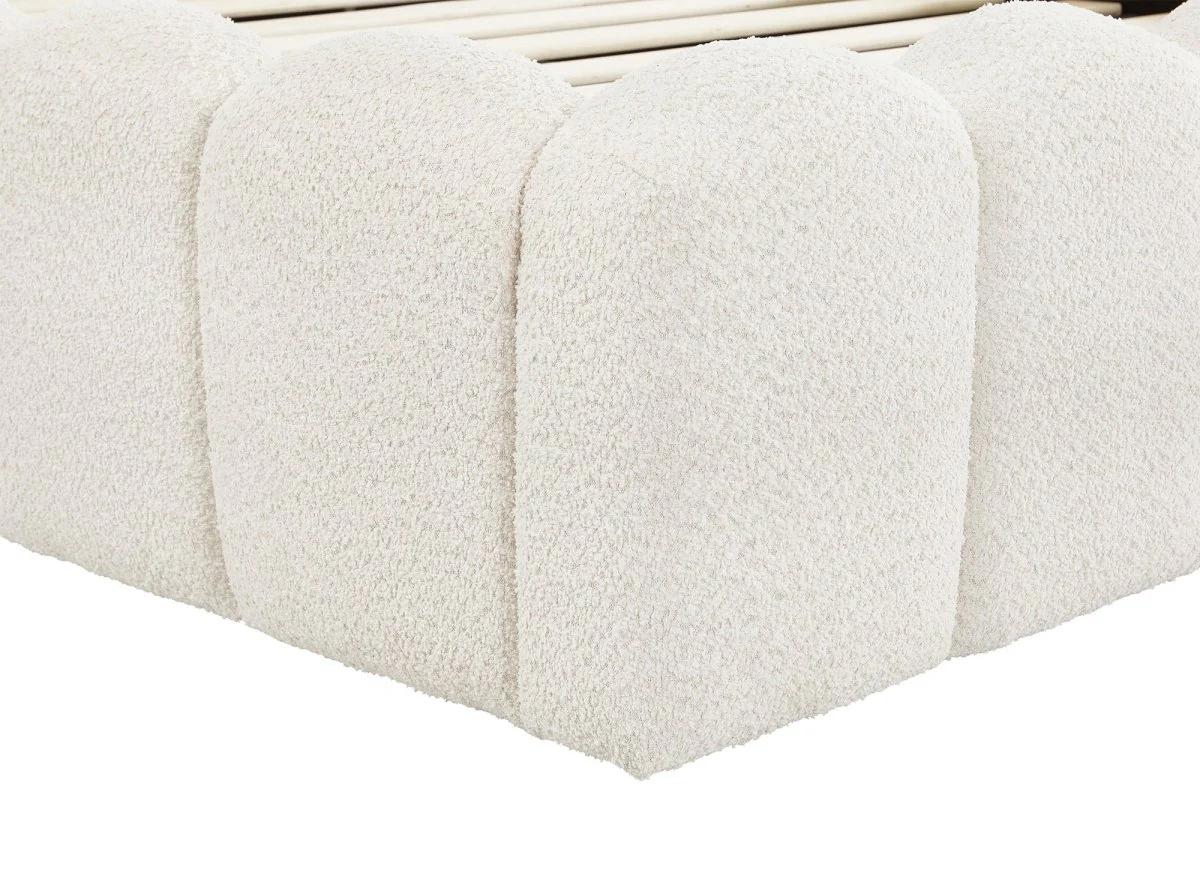 Lit double en tissu bouclette beige 180x200 cm RITA - Image 5