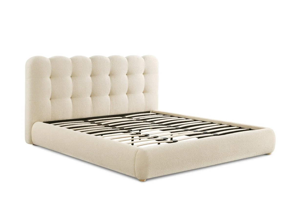 Lit double en tissu bouclette beige 180x200cm BISCUIT - Image 3