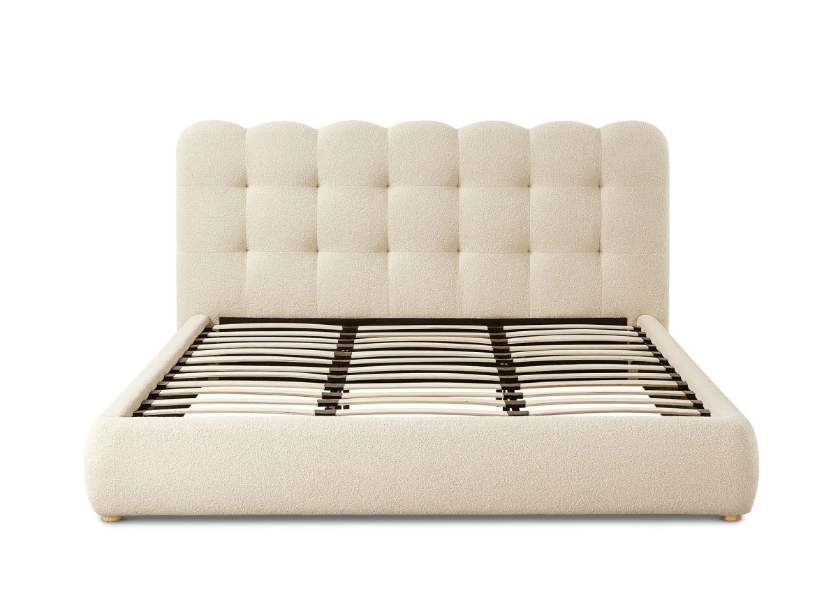 Lit double en tissu bouclette beige 180x200cm BISCUIT - Image 4