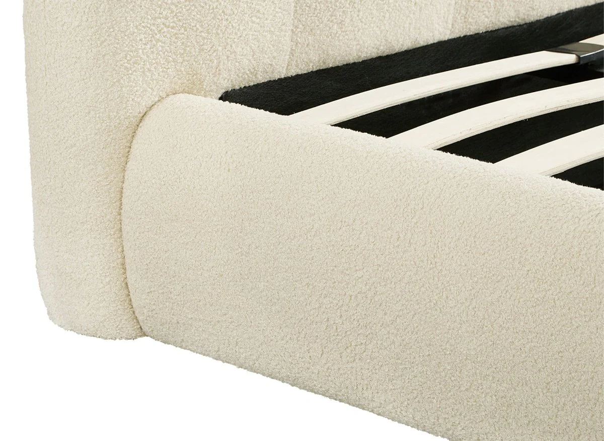Lit double en tissu bouclette beige 180x200cm BISCUIT - Image 6