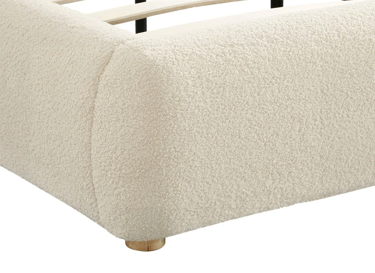 Lit double en tissu bouclette beige 180x200cm BISCUIT - Image 7