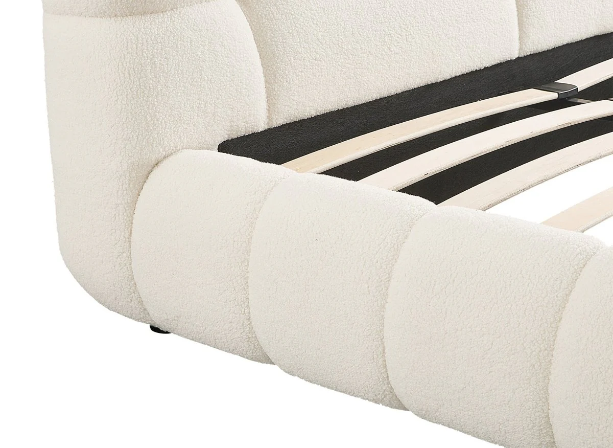 Lit double en tissu bouclette écru 160x200 cm YOURI - Image 6