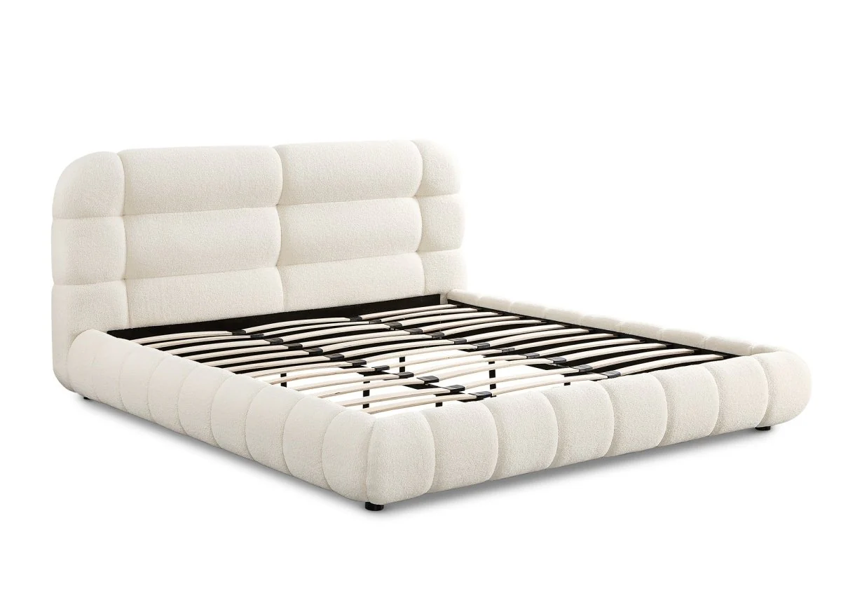 Lit double en tissu bouclette écru 180x200 cm YOURI - Image 3