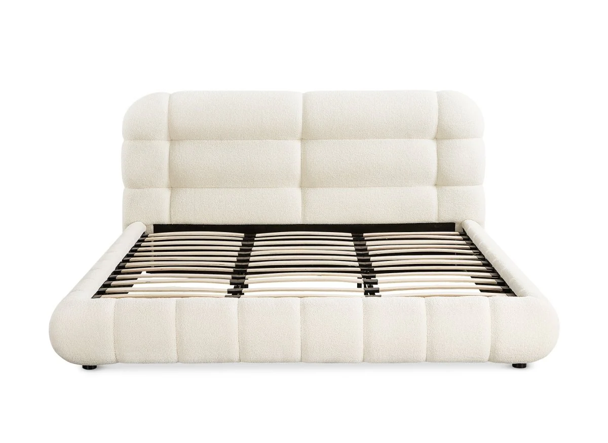 Lit double en tissu bouclette écru 180x200 cm YOURI - Image 4