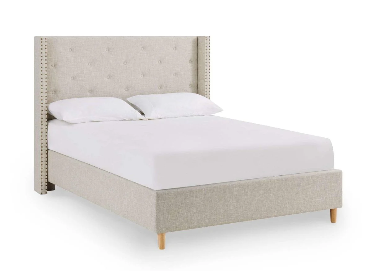 Lit double en tissu capitonné beige 160x200 cm MARGOT - Image 3