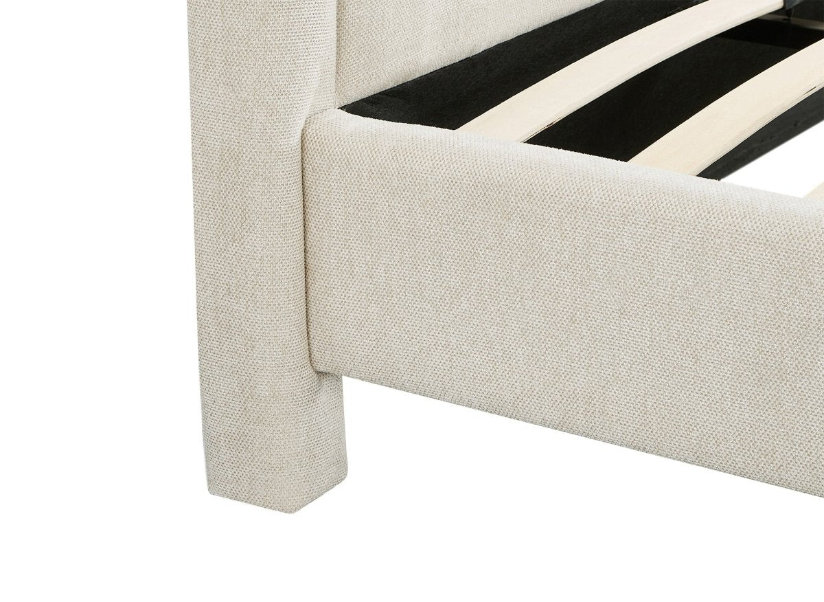 Lit double en tissu doux beige 160 x200 cm ANELA - Image 6