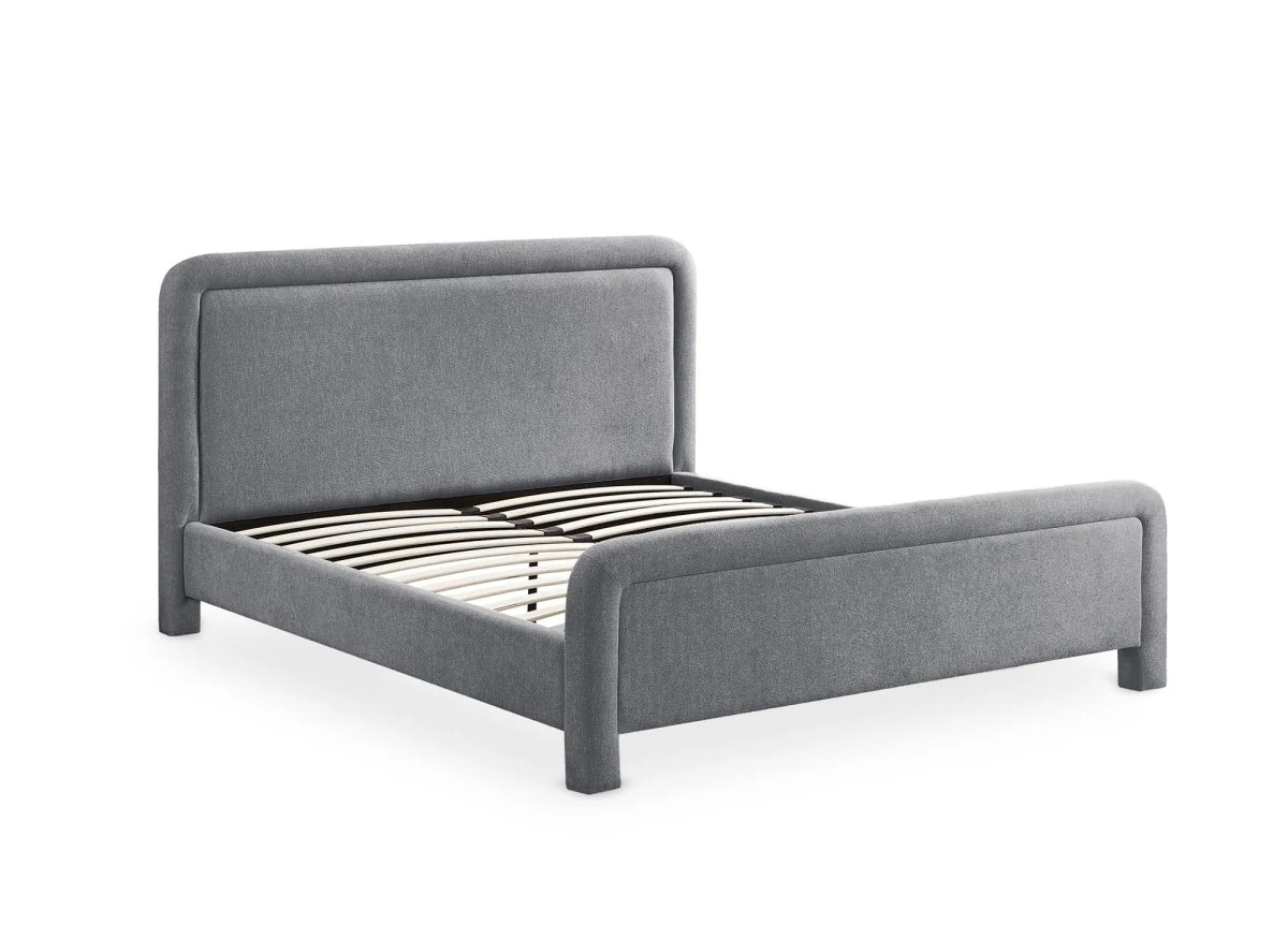 Lit double en tissu doux gris 160 x200 cm ANELA - Image 3