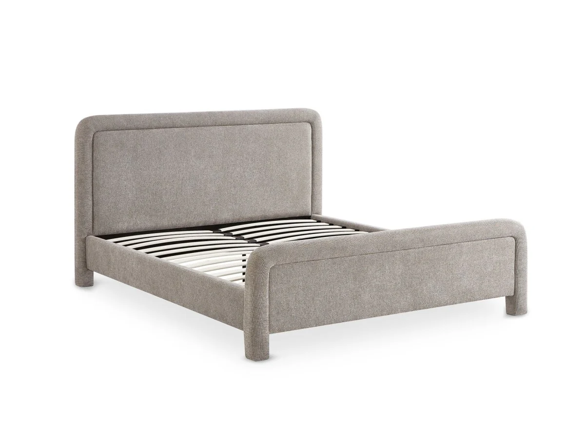 Lit double en tissu doux taupe 160 x200 cm ANELA - Image 3