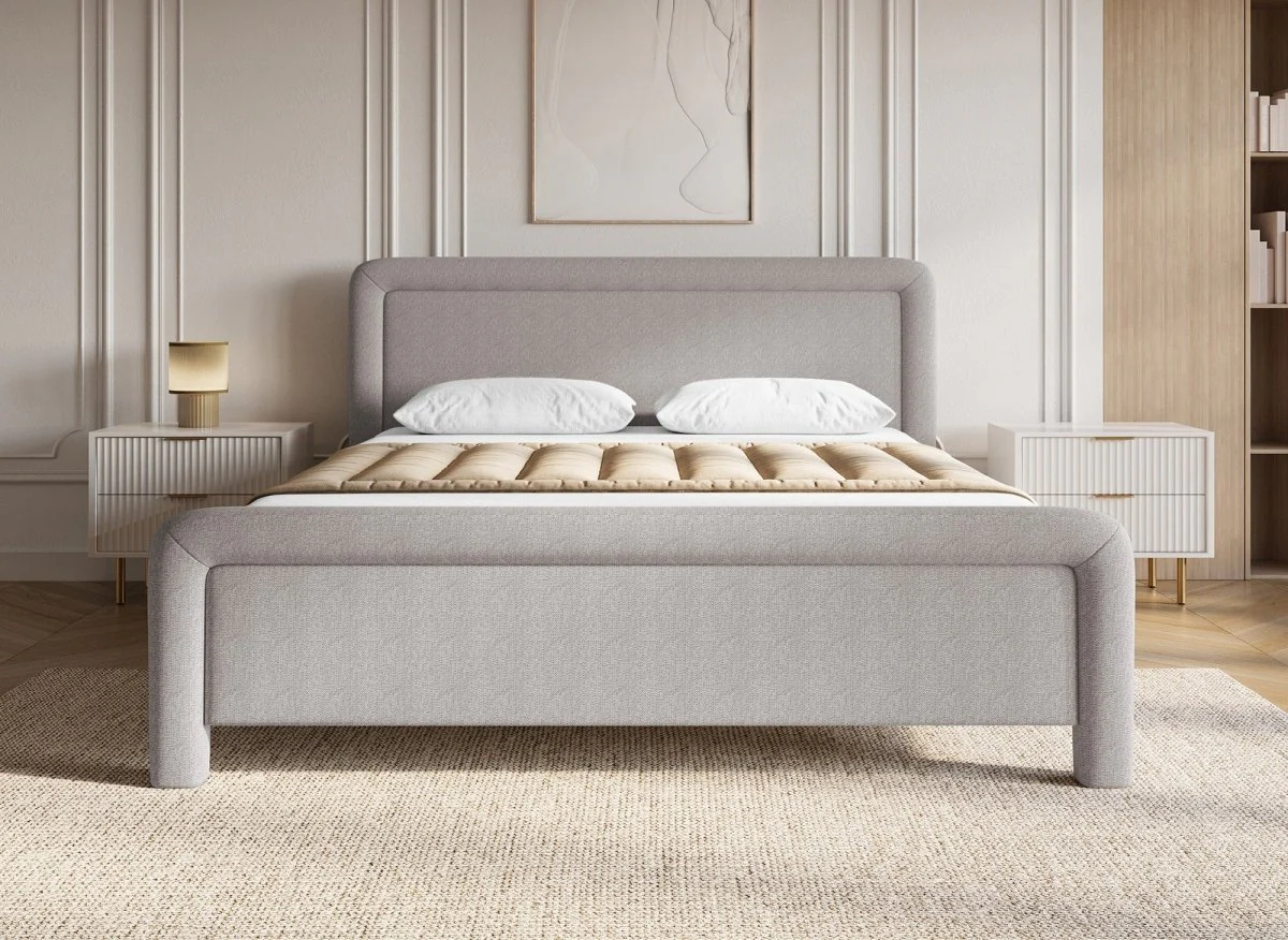 Lit double en tissu doux taupe 180 x200 cm ANELA - Image 2