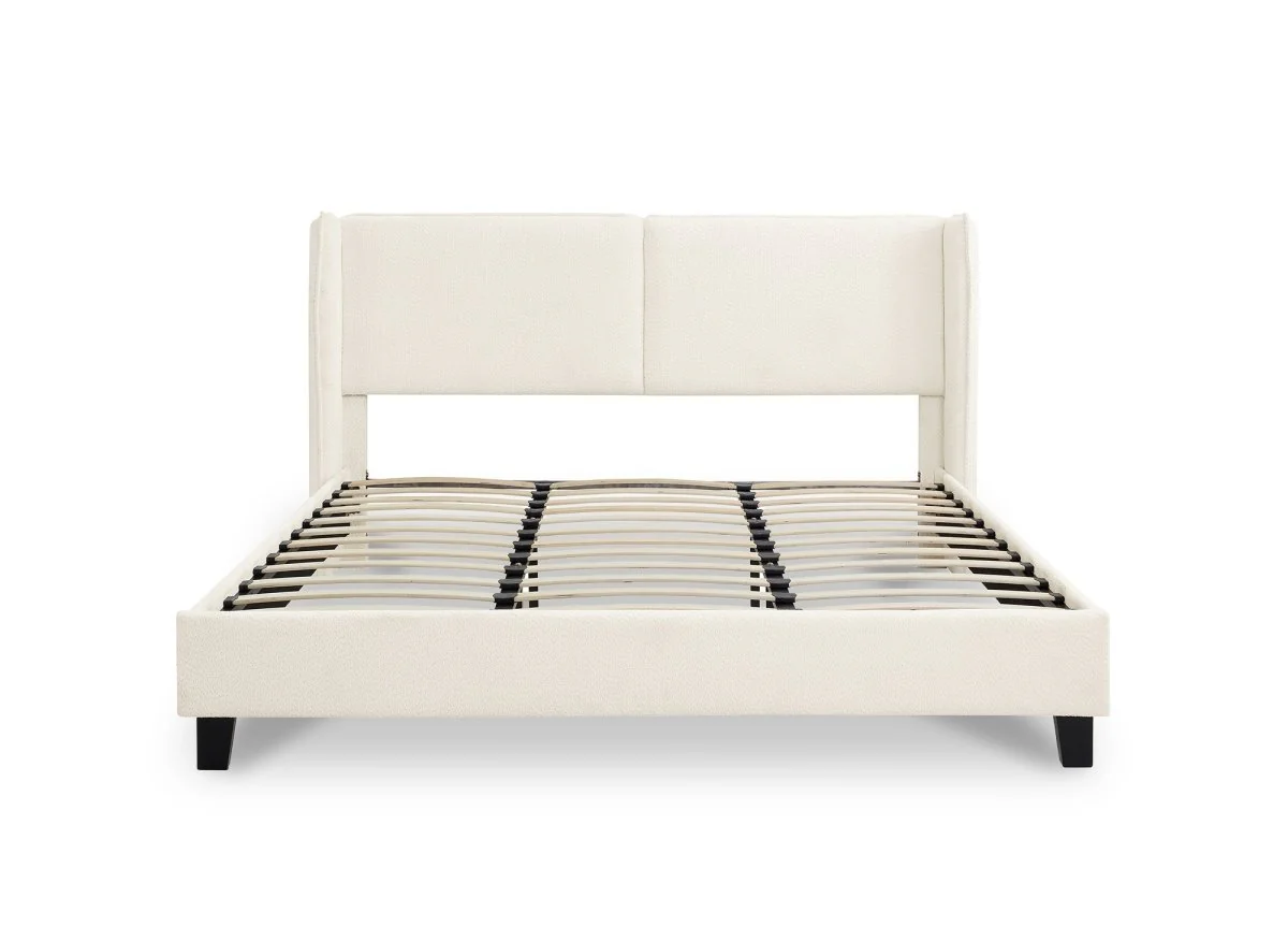 Lit double en tissu effet peau de mouton beige 160x200 cm KAYDEN - Image 4