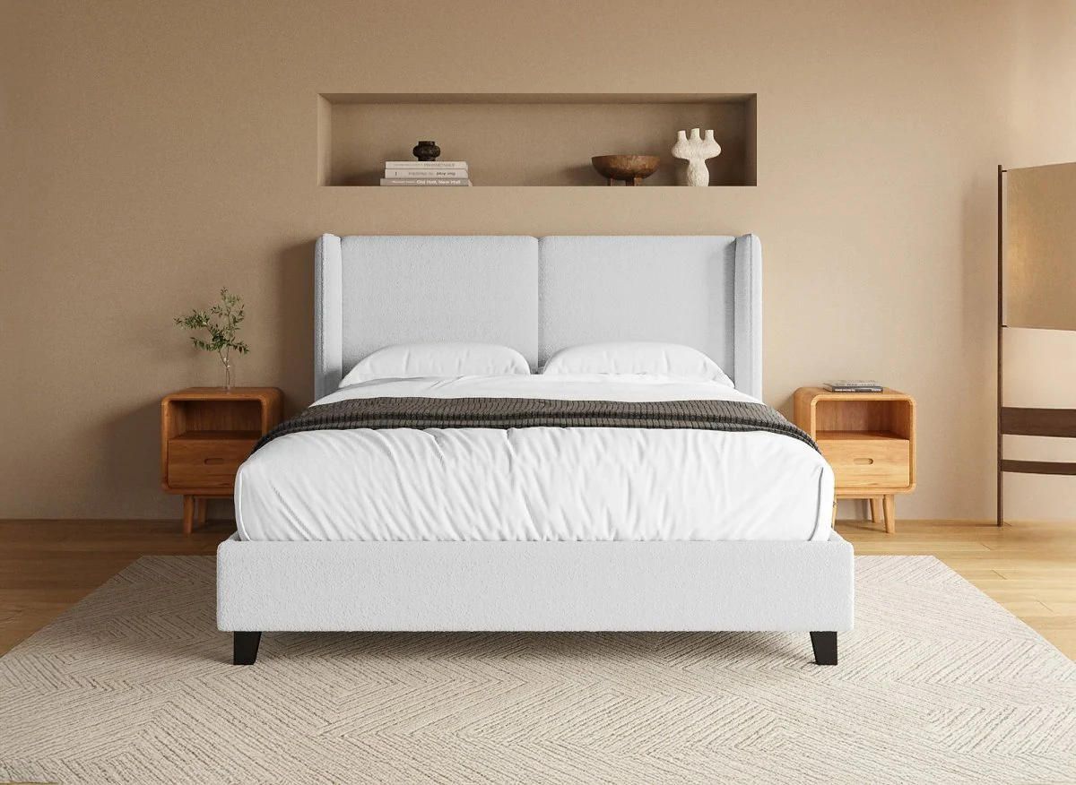 Lit double en tissu effet peau de mouton gris clair 140x190 cm KAYDEN - Image 2