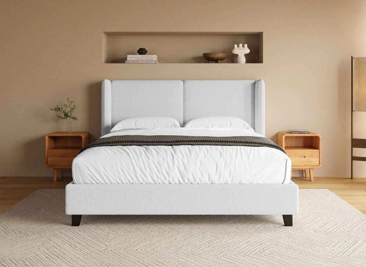 Lit double en tissu effet peau de mouton gris clair 160x200 cm KAYDEN - Image 2